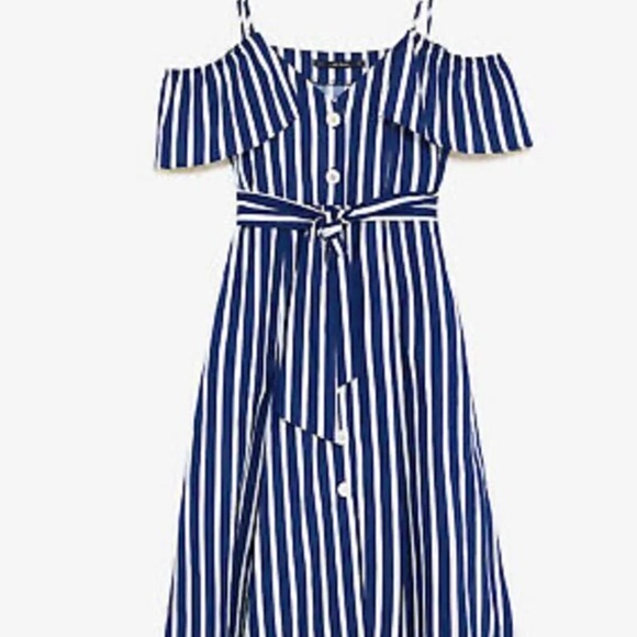 Zara Stripe MIDI Dress BLUE WHITE - Picture 2 of 5